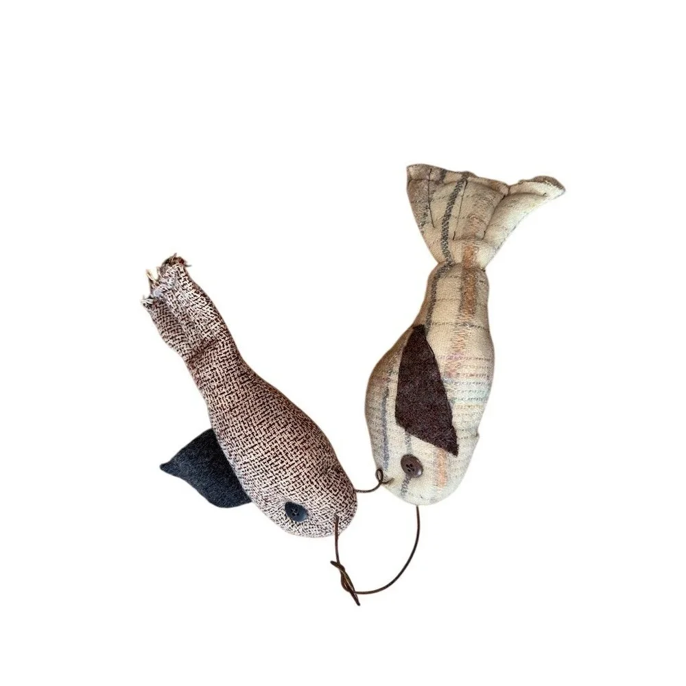Puppet Heap Primitive Folk Art Fabric Fish Ornaments Set 2 Rustic Decor coastal